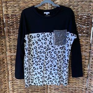 Black and White Cheetah Print Sequin Top